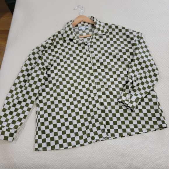 Pretty Garbage Green and White Checkered Shirt Women's Size S Button Up Blouse - Picture 4 of 14